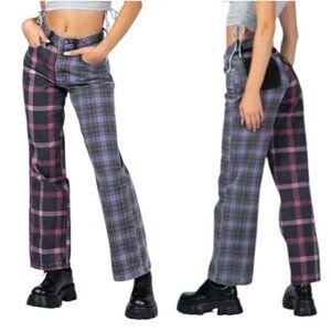 The Ragged Priest Women's Sz 28 Jekyl Mix Check Dad Jeans Red Purple